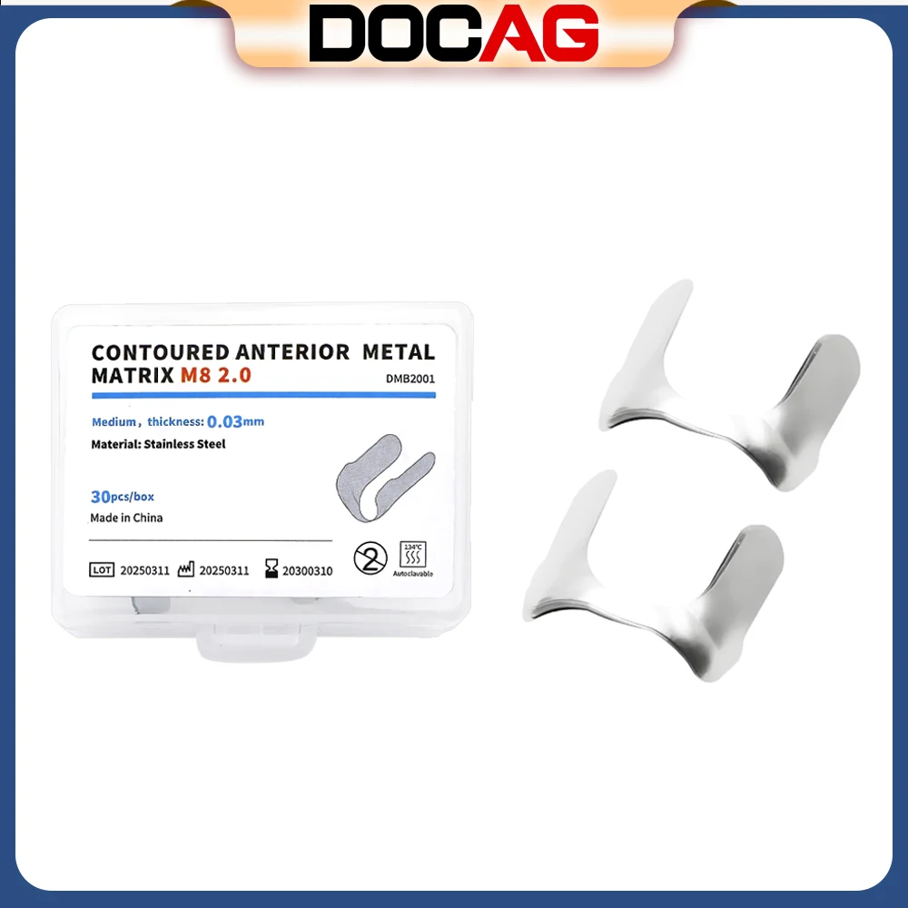 

DOCAG 30Pcs/Box Dental Matrix Contoured Anterior Metal Matrix Bands M8 2.0 Dentistry Matrix Band Sectional Matrix System Matrice