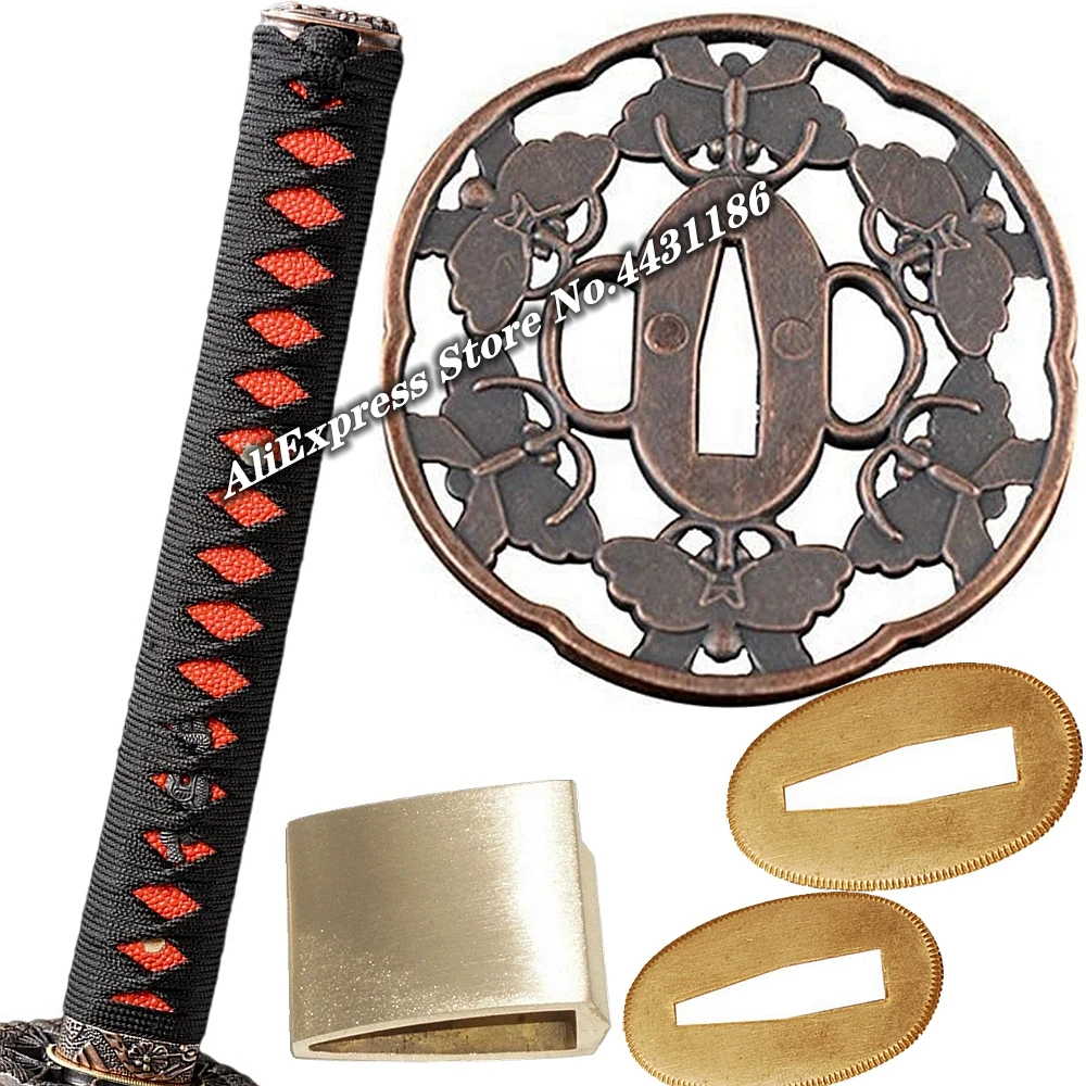26CM Real Katana Handle Japanese Samurai Sword Guard Handguard Alloy Fittings Set Tsuba+Menuki+Fuchi+Kashira+Habaki+Seppa+Handle
