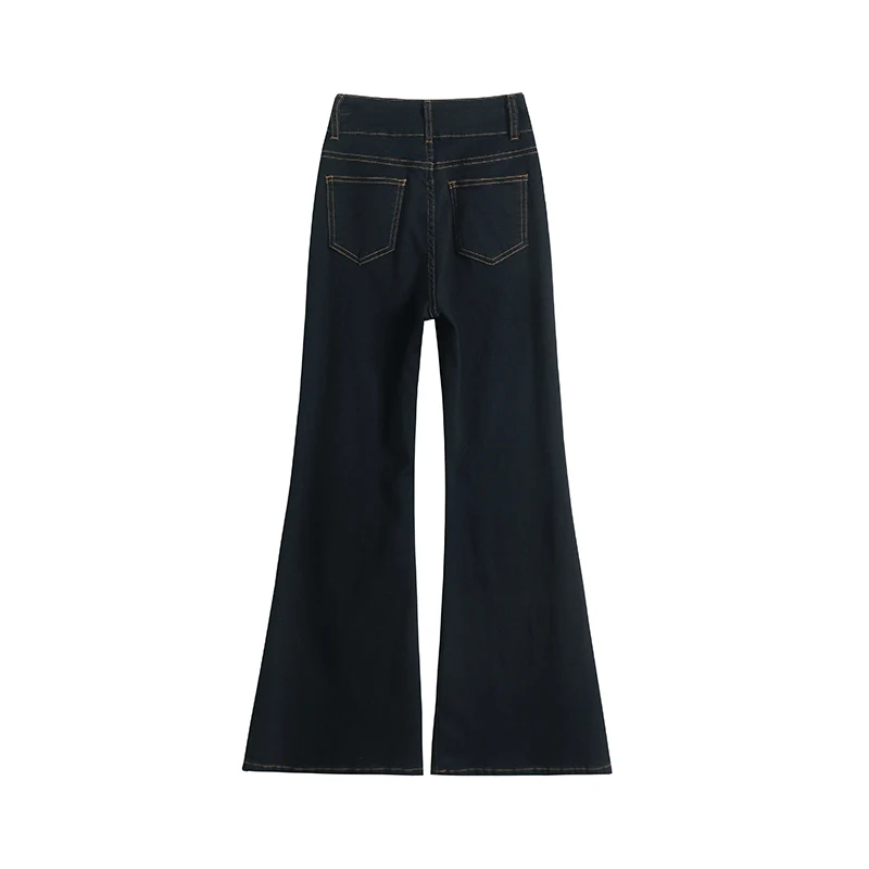 KSTUN 2026 Women's Black Jeans Flared Pants High-waisted Bootcut Trousers Stretch Double Buttons Patched Female Long Trousers
