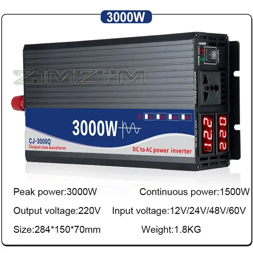 Inverter a onda sinusoidale pura 3000W 4000W 5000W Inverter solari per auto da 220V con schermo a colori USB con display multipli