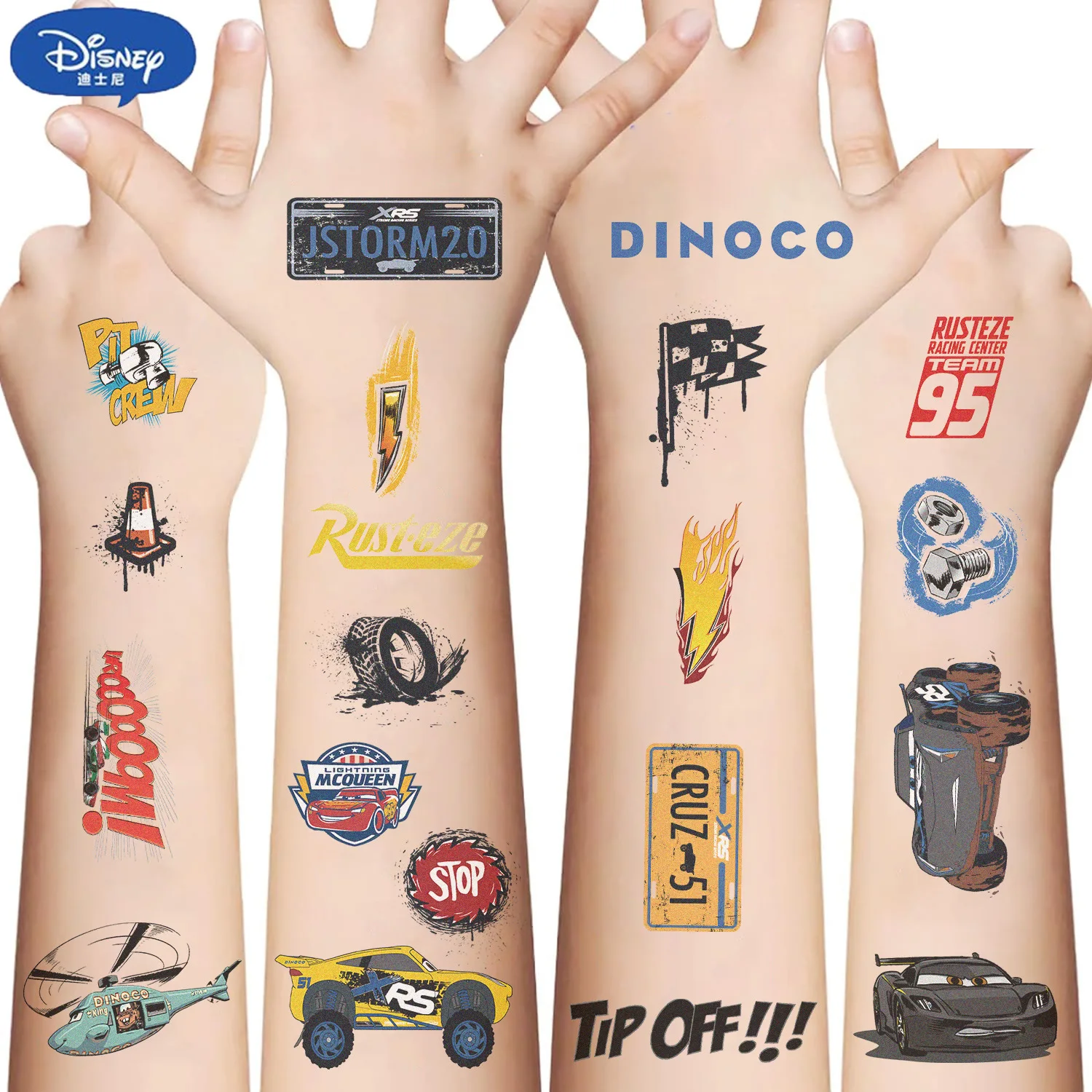 10 pièces dessin animé voitures tatouage autocollants Cool foudre McQueen tatouages temporaires autocollant Pack drôle enfants cadeau jouet Stiker