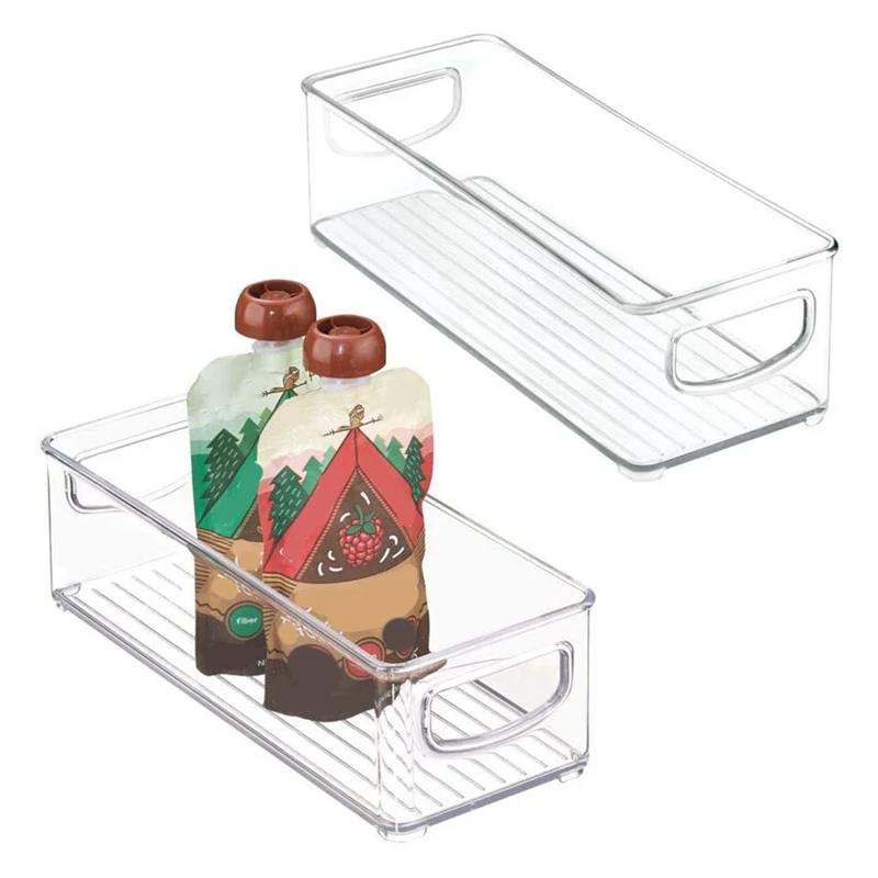 Cubo de plástico apilable para almacenamiento de alimentos, organizador de 2 piezas con asas para despensa de cocina, armario, refrigerador, congelador