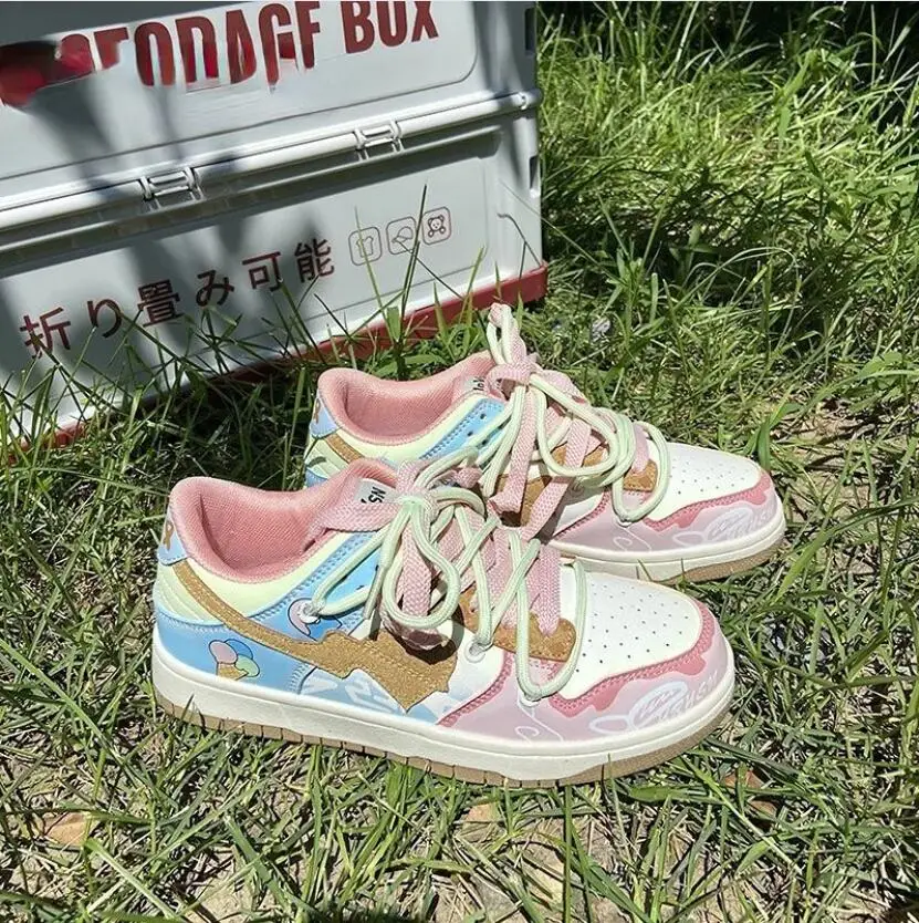 2023 Colorful Ice Cream Print Shoes for Women Winter Casual All Match Winter Student Sneakers Beautiful Shoes