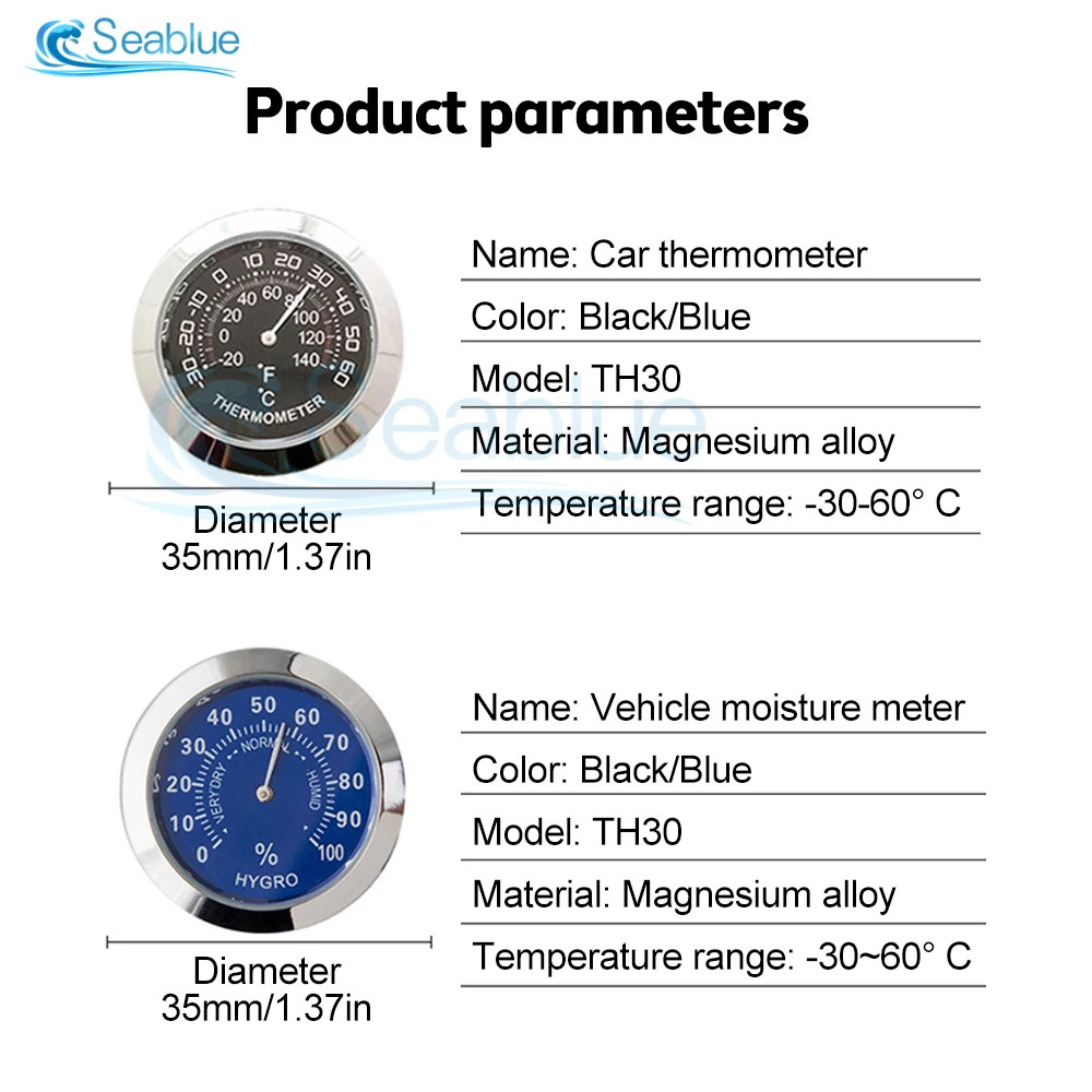 TH30 Mini Metal Thermometer Hygrometer Mechanical 35mm Car Temperature Gauge Hygrothermograph Refrigerator Indoor