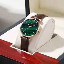 2024 New Women Watch with Quartz Green Peacock Stone Dial Original Japanese Quartz Movement Casual Leather Women Rose Gold Watch
