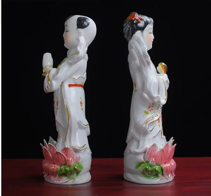 Imagem -03 - Casal Dourado Cor Cerâmica Buddha Figura um Par-top Casa Talismã Budismo Guanyin Tongzi Atacado