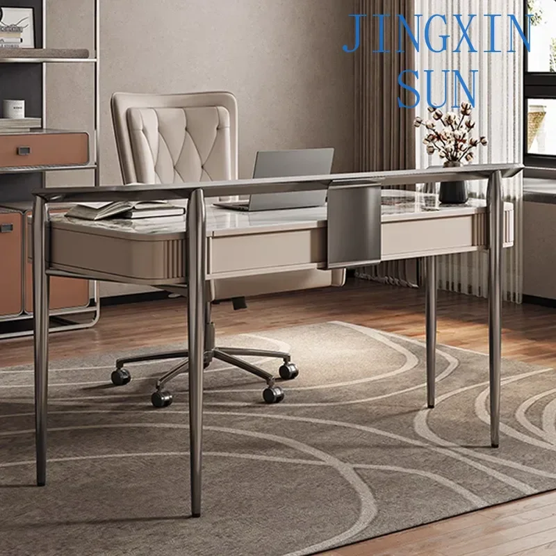 Solid wood desk, advanced light luxury, modern Italian learning with socket, large long table in the living room