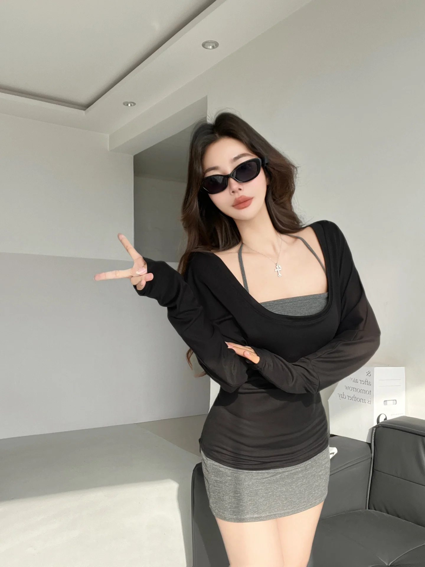 

Loose Wide Leg Pants Set Women's Casual Sle Long Sve V-Ne High Waist Material Four-Piece Suit Autumn Faion