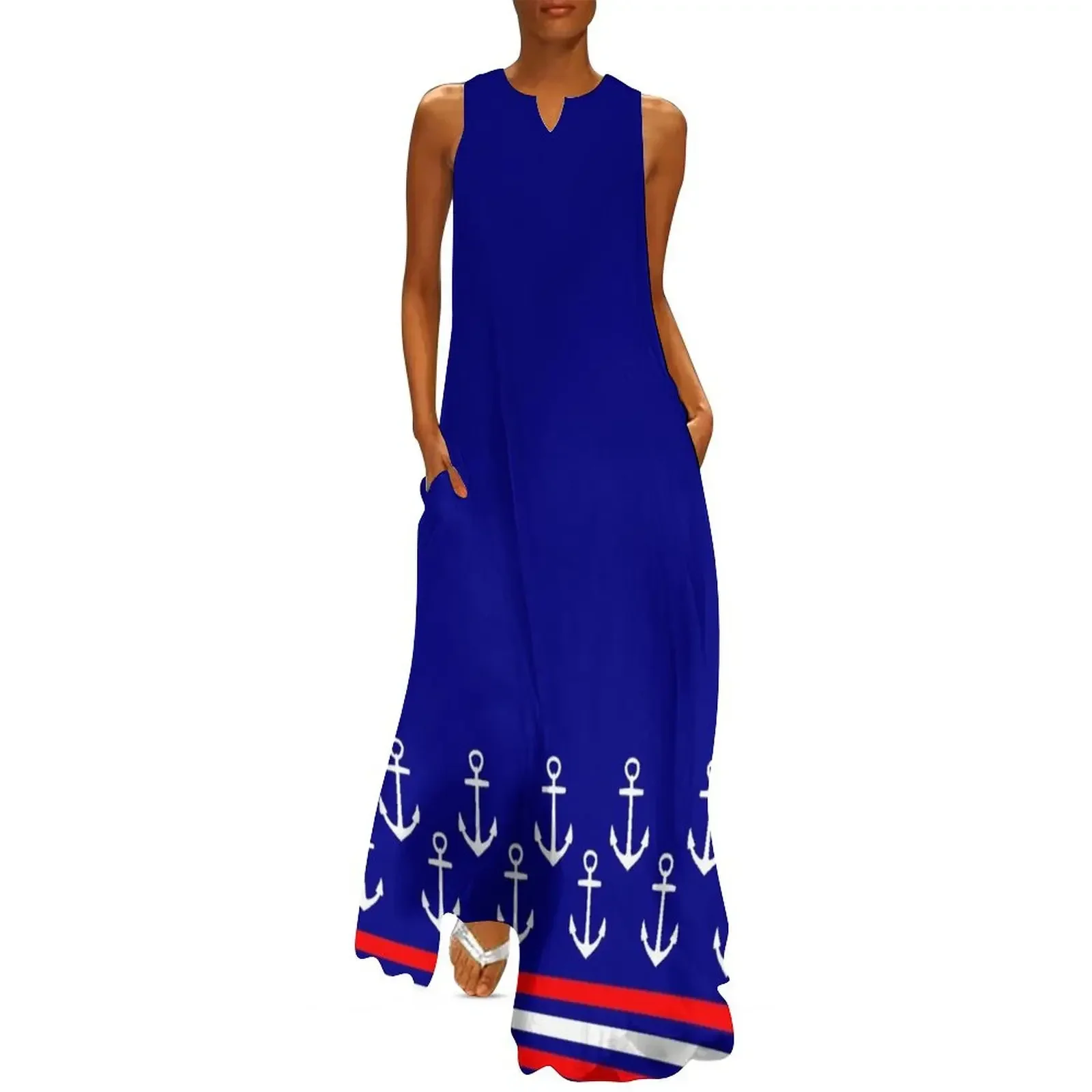 

Nautical Anchor Theme in Red, Blue and White Long Dress Evening dresses dresses for special events dress for women summer Dress