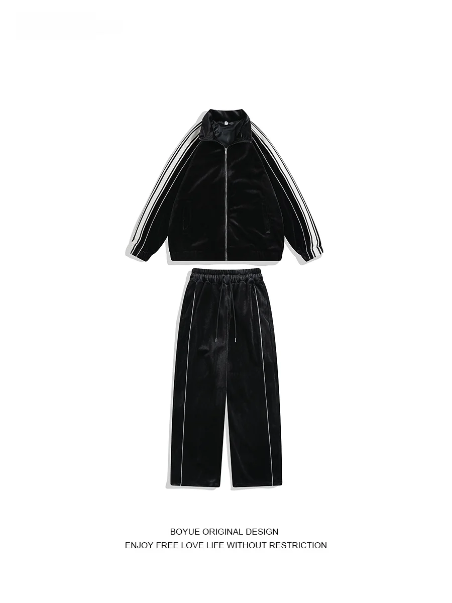 

Boyue Velvet Boys Sportswear Set Comfortable Casual Faionable Hoodie Jaet Sweatpants Stripe Splicing Autumn Collection