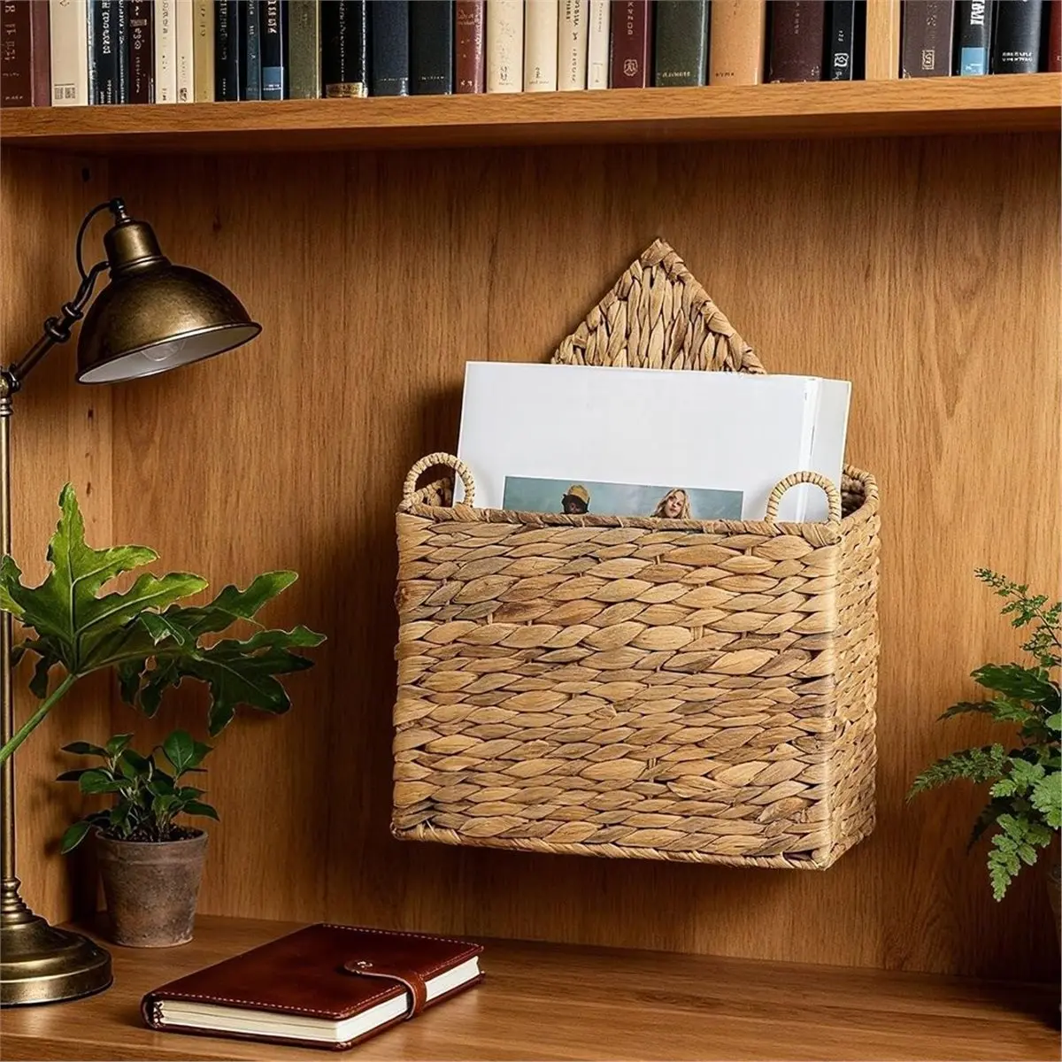 2026 New Tool Wicker Magazine Holder Wall Basket Hanging Wall Mount Mail Rack Holder Storage,for Books & Files with Handle Home