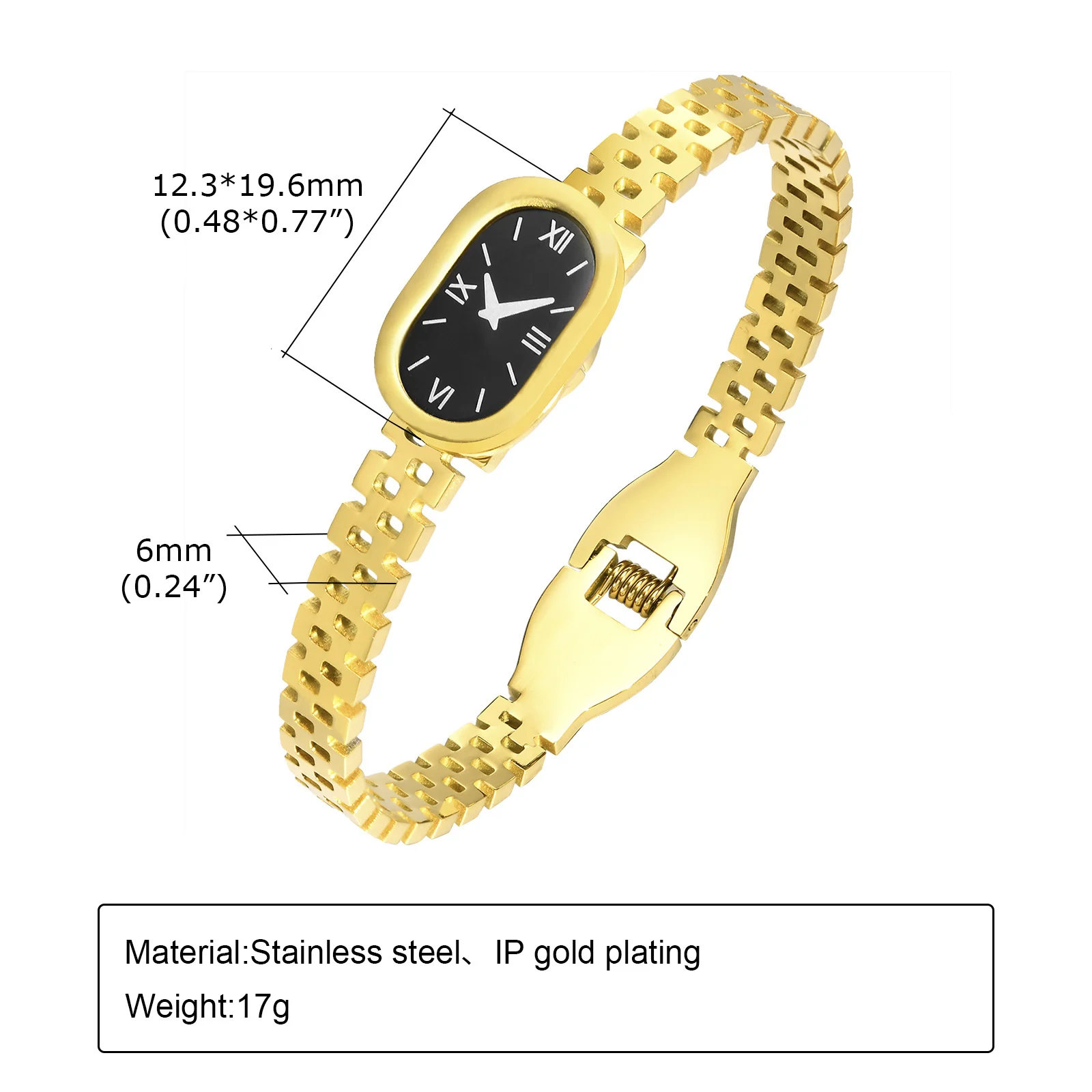 Women Fashion Stainless Steel Watch Shaped Cuff Bangle, Gold Color Metal Bracelets, Elegant Lady Wristband Jewelry Gift To Girls