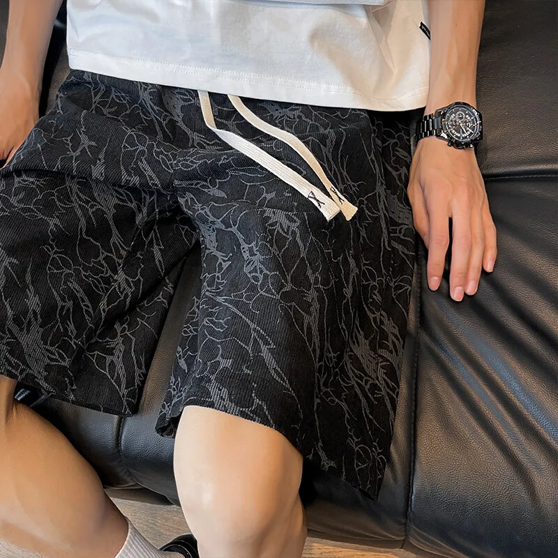 Mens Summer Casual Shorts Marble Pattern Elastic Waist Drawstring Breathable Stretch Comfort Outdoor Beach Lounge Wear Fashion