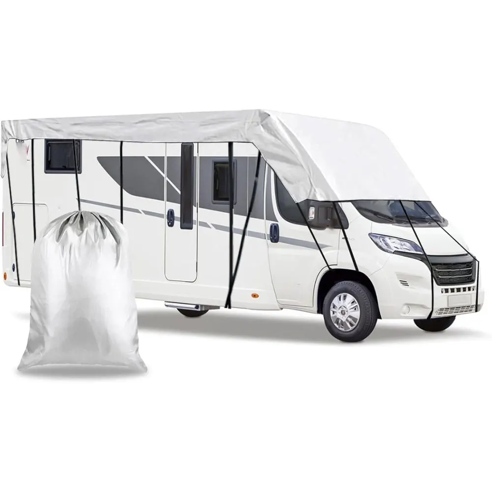 

6.5-8.5M 210D Silver Roof Protection Cover Tarpaulin Waterproof Covers RV Truck Portable Camper Caravan Top Tarp Cover