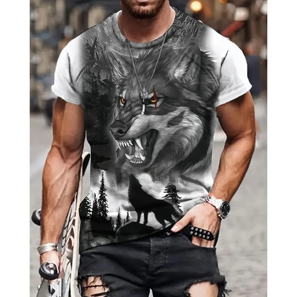 3D Wolf Pattern Print Men's Graphic Design Crew Neck Novel T-shirt Casual Tshirts Summer Men's Clothing Daily Vacation Resorts