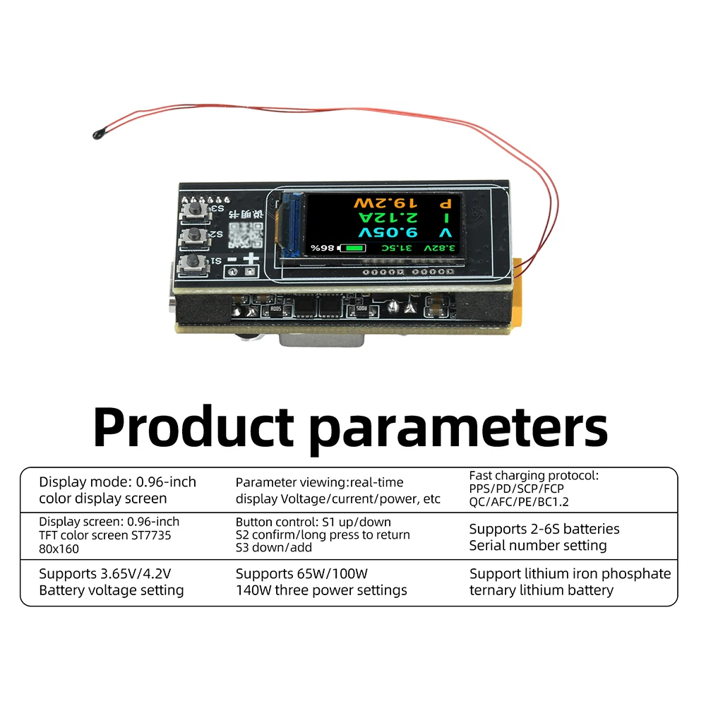 PD140W Schnelllade-Modul TFT-Display 2-6S Lithium-Batterie-Ladeplatine Powerbank-Mainboard-Kit IP2366 Buck-Boost-Wandler – Detail 2