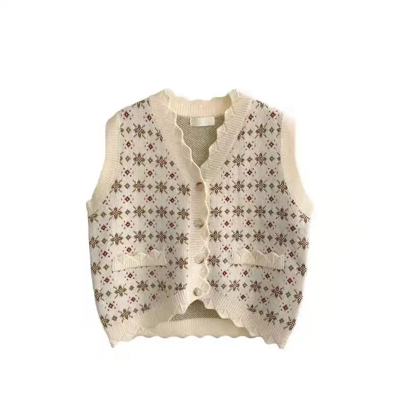 Retro V-Ne Strickweste Pullover Damen Faion Sweet Print Oulder Open Cardigan Oberbekleidung Trendy Sweater No Sve Regul...