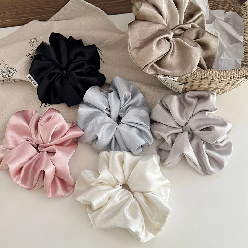 Extra große Haargummis, dicker Satinstoff, einfarbig, Haargummi, elastisches Haarband, Pferdeschwanzhalter, elegante Damen-Haar-Accessoires