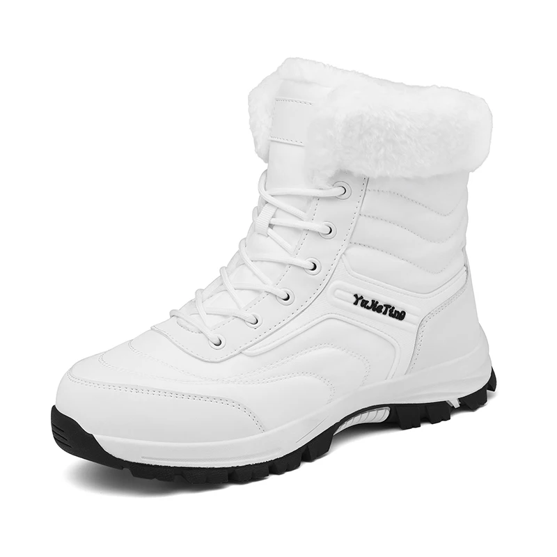 Botas de nieve blancas de piel de felpa para hombre y mujer, botines muy cálidos de invierno para parejas, zapatos de nieve, zapatos de senderismo al aire libre, botas de montaña