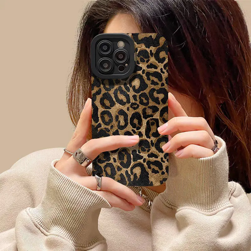 INS Brown Leopard Print Y2K Phone Case For Samsung Galaxy S25 S24 S23 S22 S21 S20 Note20 FE Plus Ultra 4G 5G Silicone Back Cover