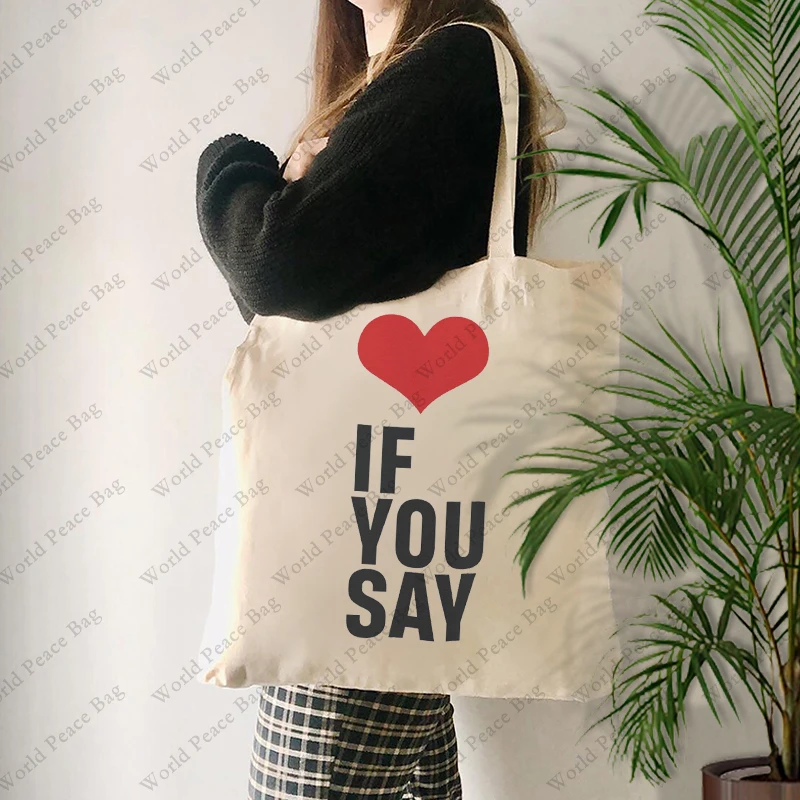 

1 pc Love If You Say Kpop patternTote Bag Canvas Shoulder Bag For Travel Daily Commute Women's Reusable Shopping Bag