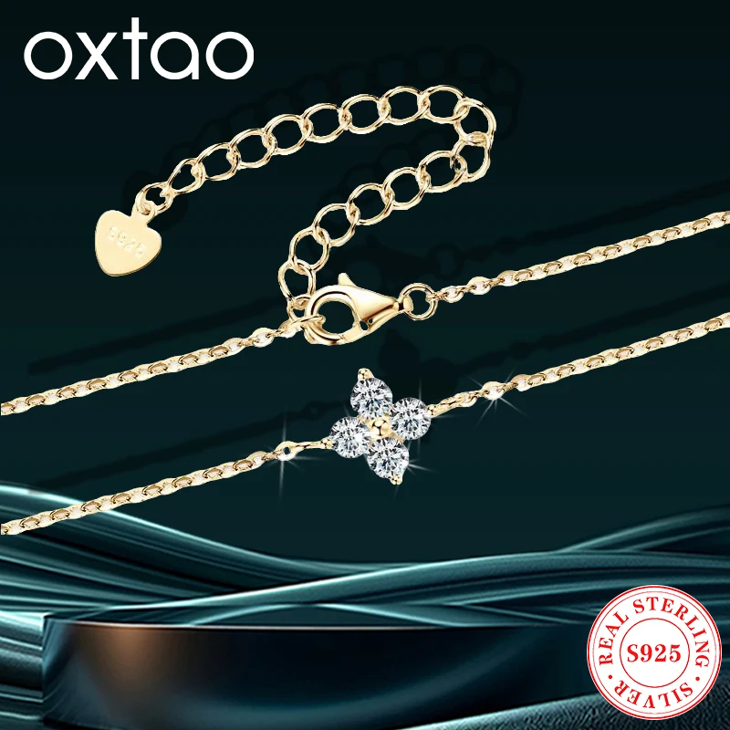 

OXTAO 3 мм D цвет муассанит четырехлистный клевер браслет для женщин 925 серебряная цепочка на руку Eternity Linked изысканный подарок для девочек