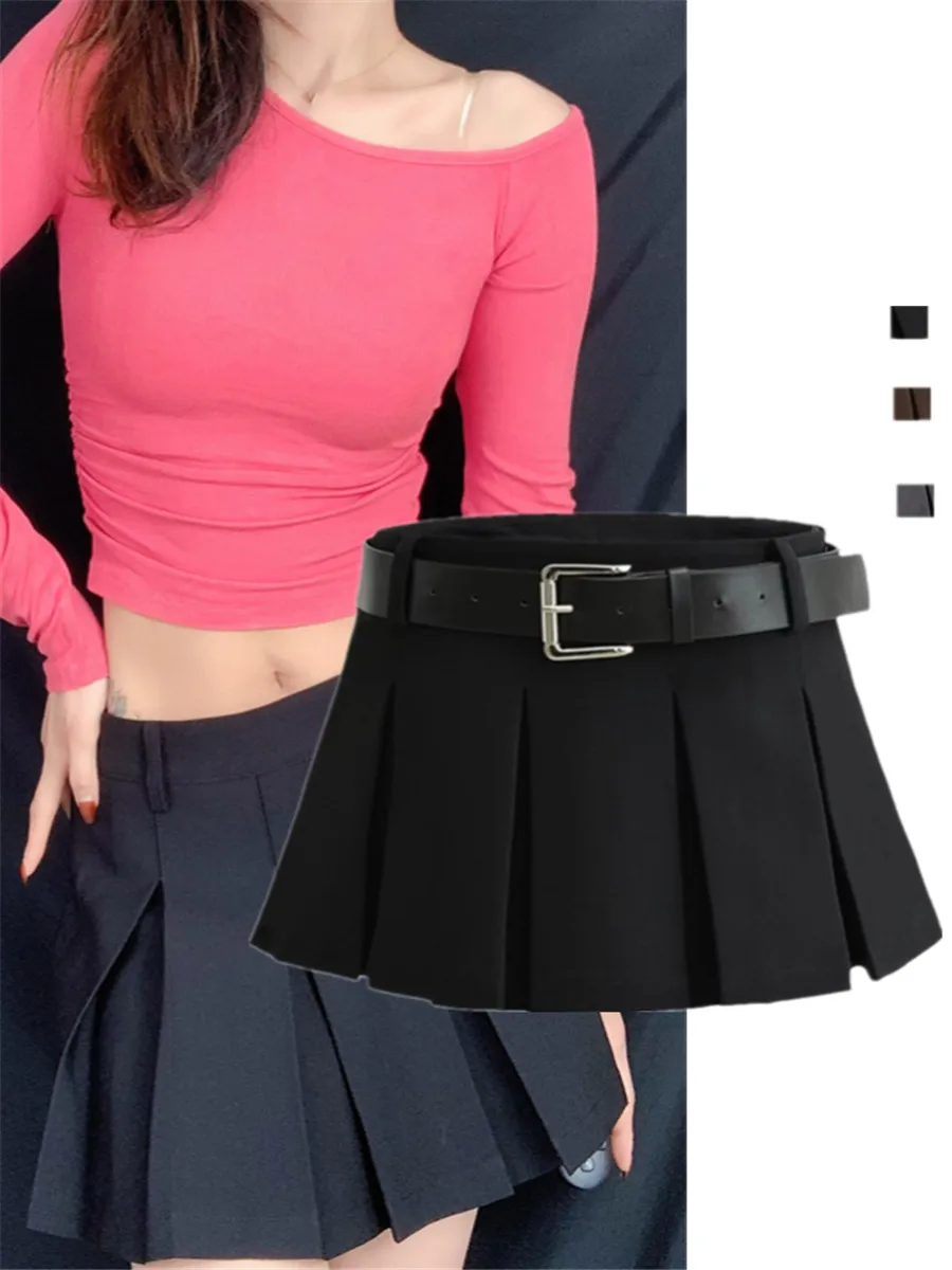 Gonna a trapezio a vita bassa Gonna da strada alla moda Sle in puro colore plissettato anti-luce per donna Design a vita alta