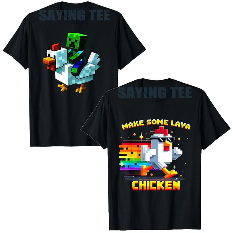

Jock Chicken Shirt Funny Riding Chicken Pixel Art Gamer T-Shirt Make Some Laya Comics Y2k Design Graphic Outfit Short Sleeve Tee