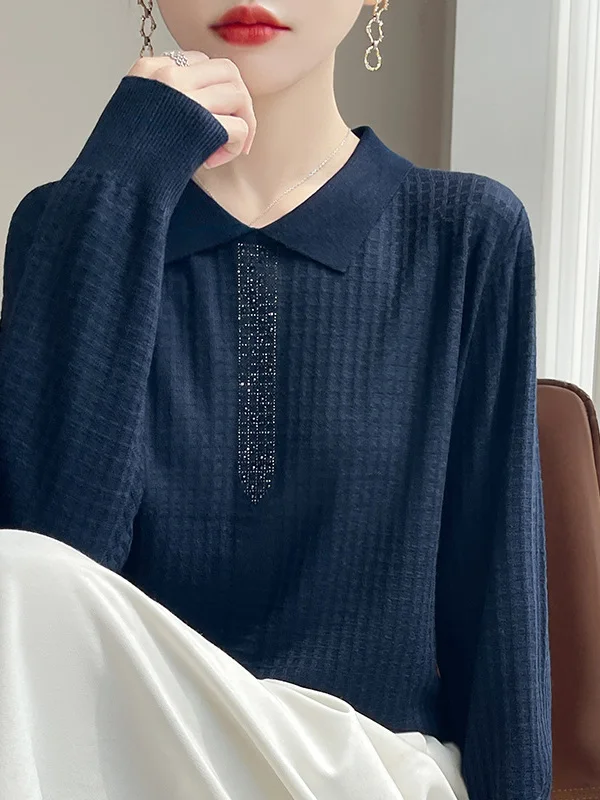 

Summer New Sle Glitter Diamond Long Sve T-irt Women's Knitted Base irt Faionable Casual Loose Fit Soft Fabric