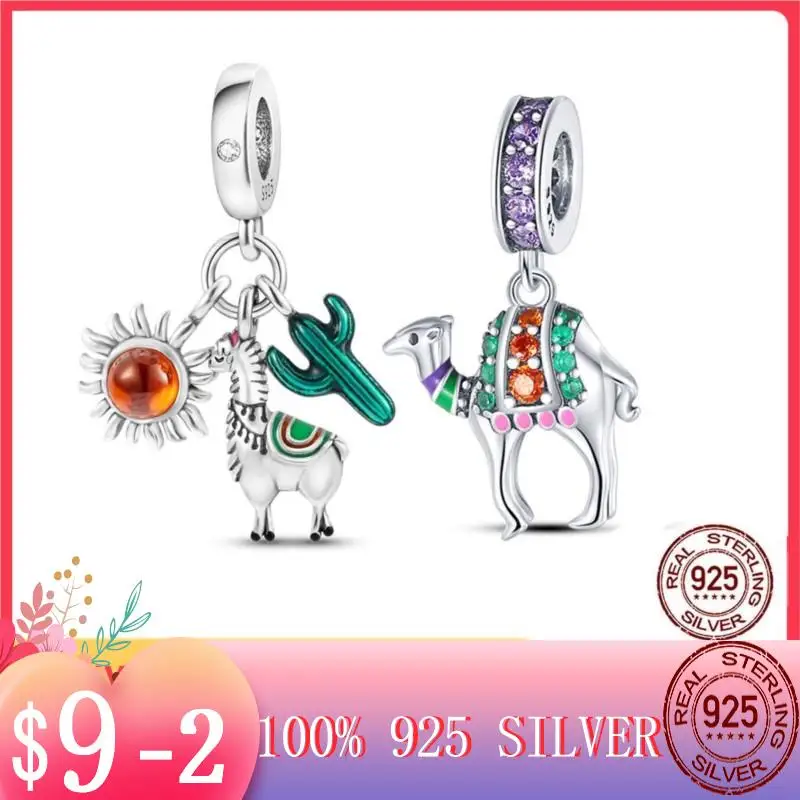 Очаровательные бусины из серебра 925 пробы, верблюжья лама, кулон в виде корабля пустыни, подвески в виде кактуса альпаки, подходят для оригинального браслета MULA, CZ Pave, изготовление ювелирных изделий