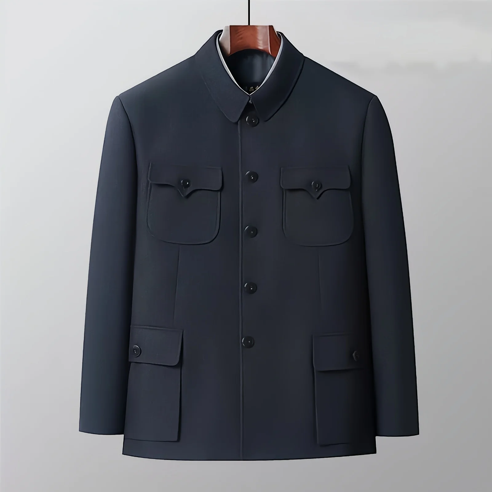 Men's Gray Zhongshan Suit Jacket Mao Tunic Blazer Coat Confucian Heritage Outerwear Male Outfits Mandarin Collar Attire Male