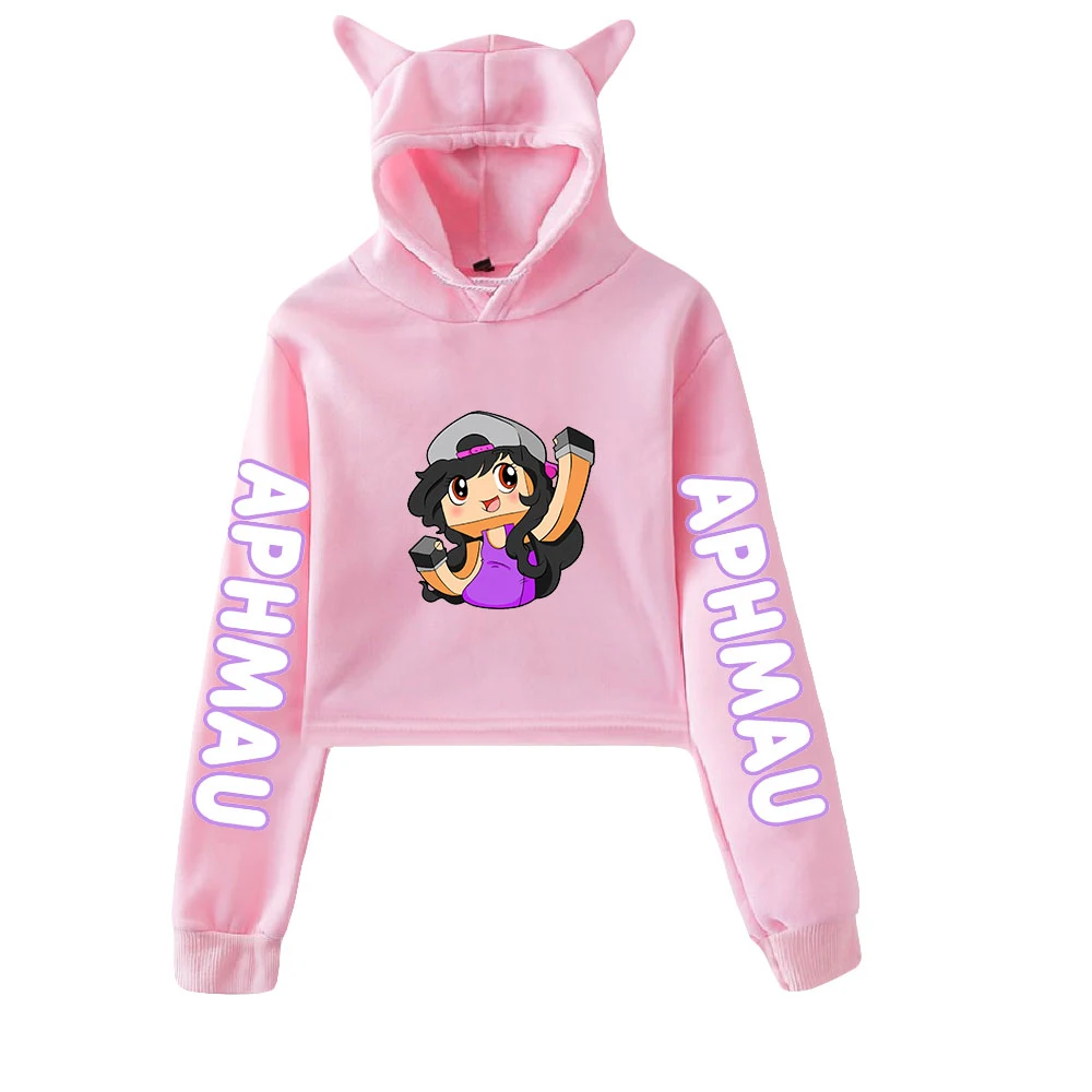 New Hoodie Aphmau Merch Pullover Cat Cropped Hoodie Crop Top Women\'s Hoodies 90s Youthful Girls Harajuku Kawaii Clothes