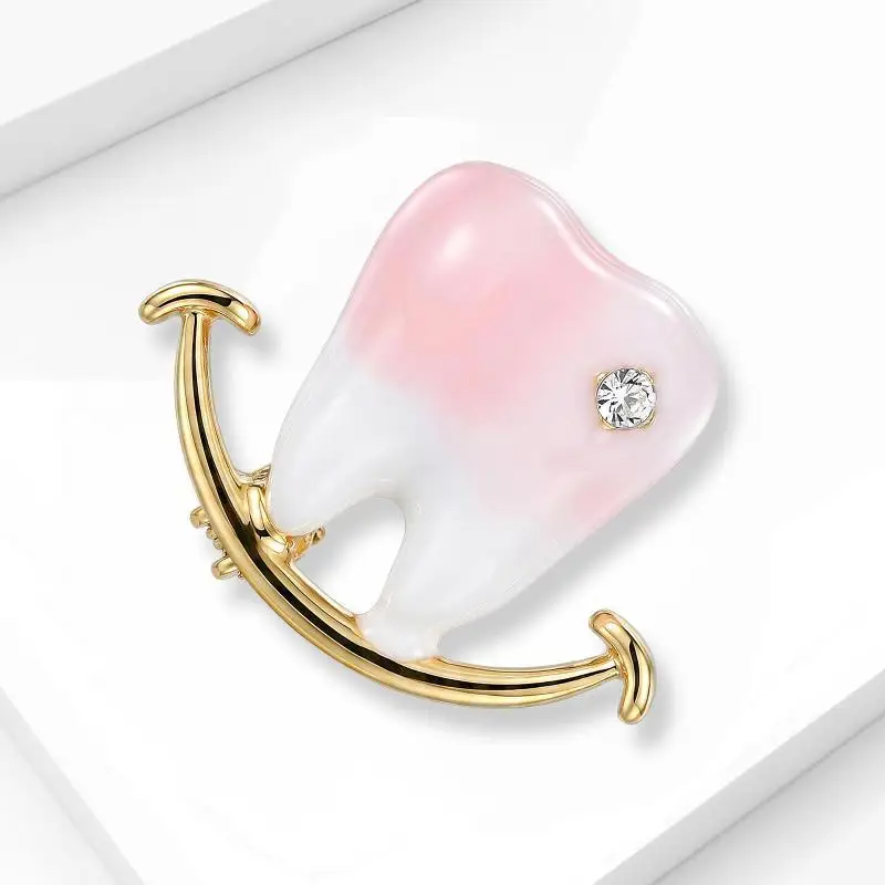 1Pc Luxury Unisex Pink Enamel Teeth Brooch Medical Dental Lapel Pin for Children Dental Education Activity Gift