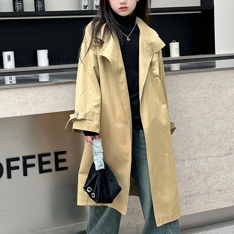 

Girls' Spring and Autumn New Khaki Windbreaker Coat Korean Edition Medium and Large Children's Loose Casual Coat British Style M