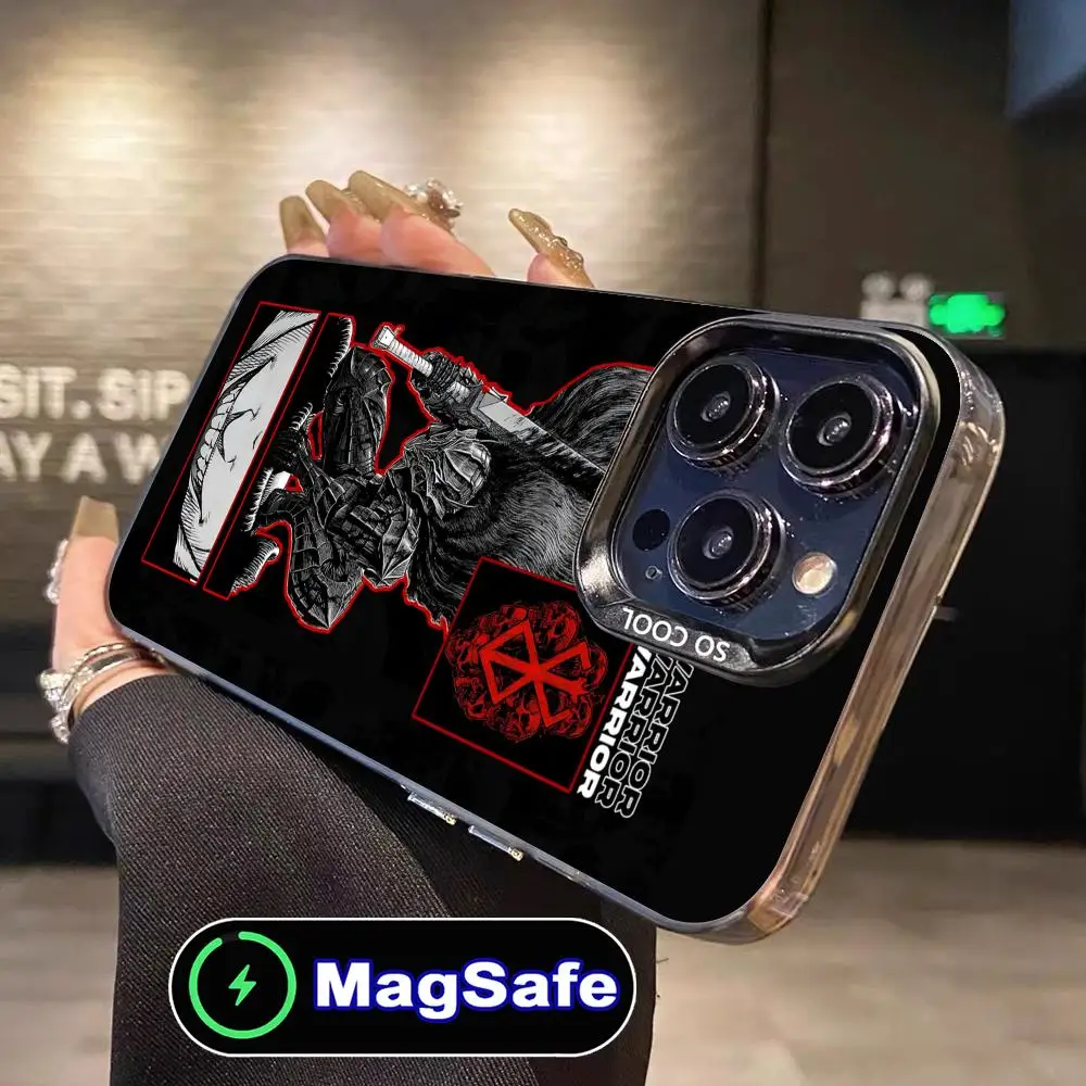 

Mobile Berserk-S Guts Phone Case for iPhone 16 15 14 13 12 11 Pro Max Plus MagSafe Translucent Colour Printing Cellphones Luxury