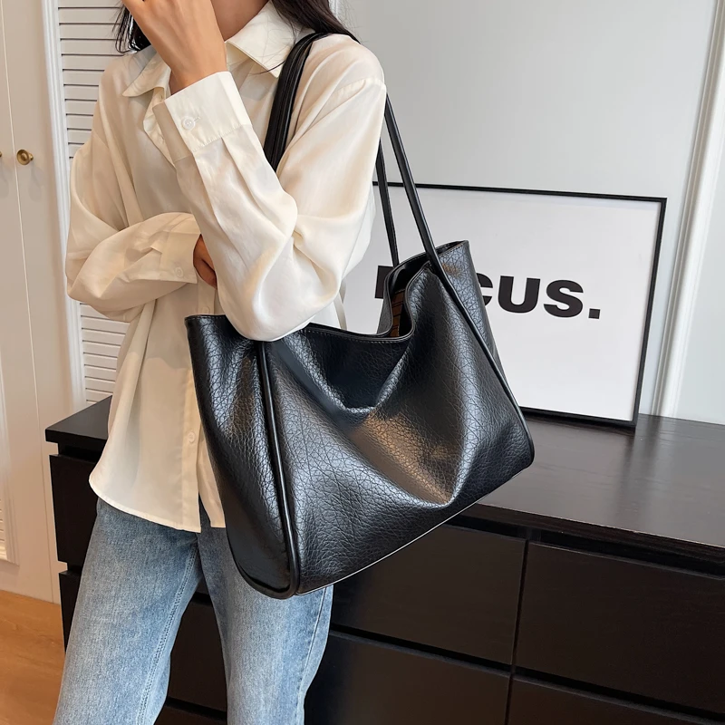 Weiche Leder frauen Tasche Hohe Kapazität Schulter Frauen Tasche Einfache Einfarbig Handtasche Geldbörse Weibliche Top-Griff Tasche Büro handtasche – Detail 5