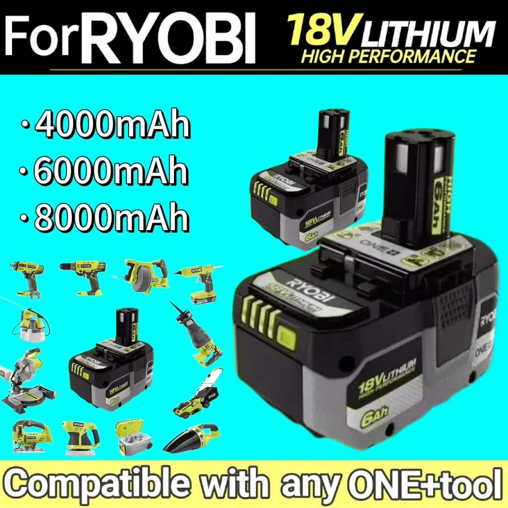 RYOBI ONE+8.0Ah high-performance lithium battery, no memory effect, low self discharge, suitable for all ONE+tools