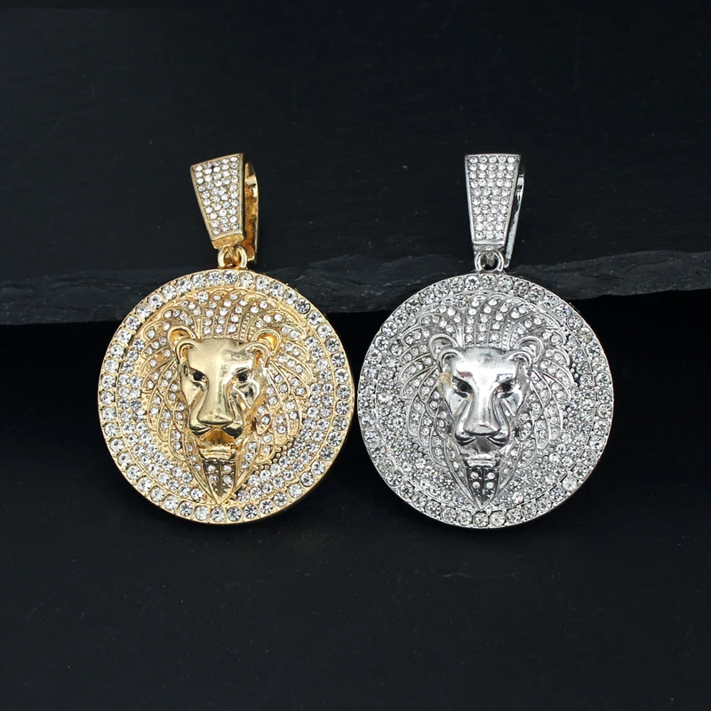 Hip Hop Iced out Rhinestone Pendant Big Animal Lion Shark Tiger Panda Designs for Cuban Link Chain Jewelry for Women And Men