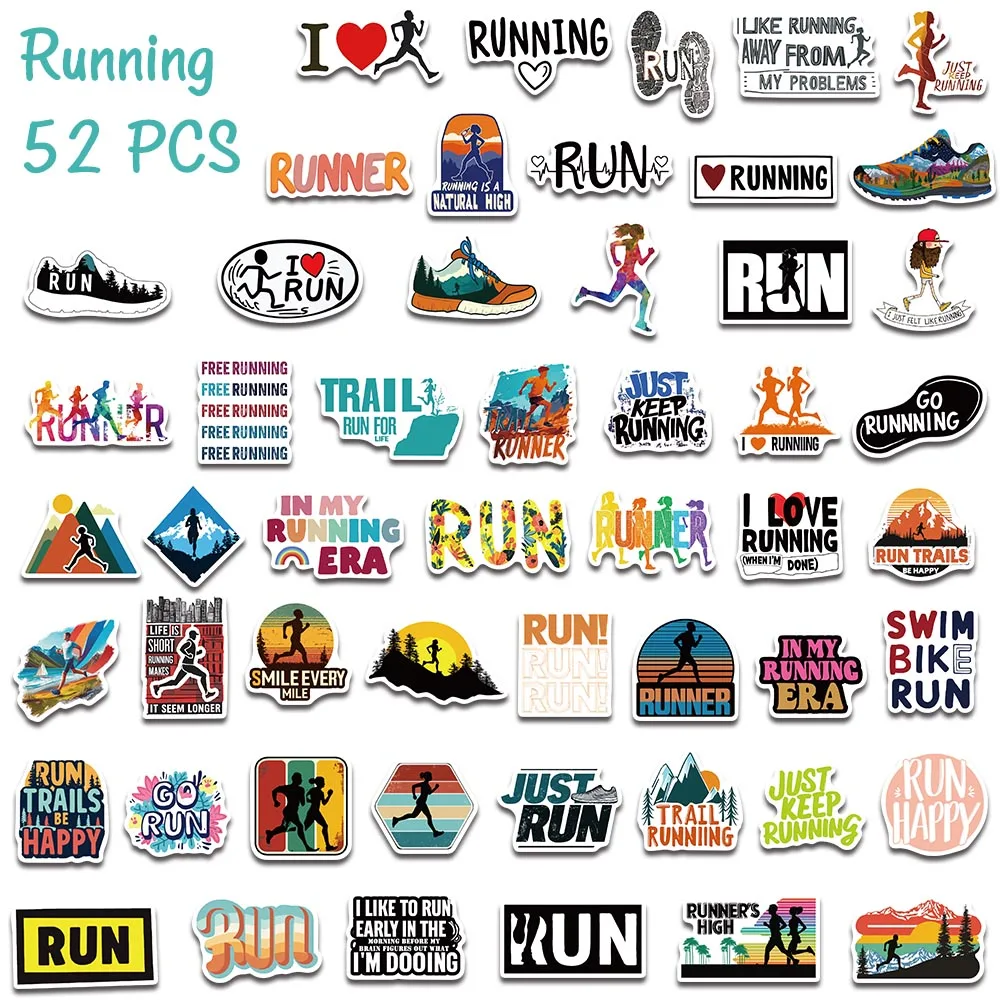 Picture 5: 52pcs Retro Running Stickers Aesthetic Trail Run & Marathon Decals For Laptop Scrapbook Suitcase Gym Bag DIY Vintage Stickers