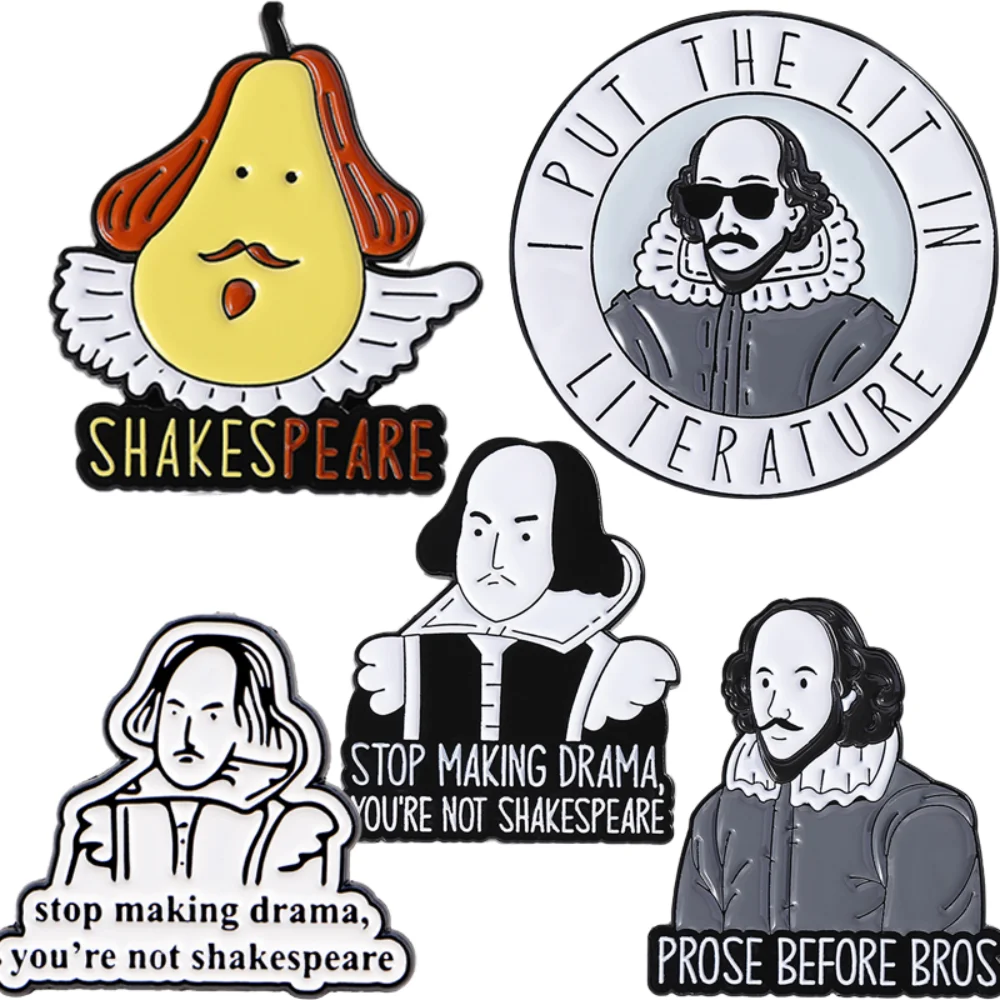 Cartoon Shakespearean Duck Pear Brooch Stop Making Drama Pin Colorful Geometric Letter Pins