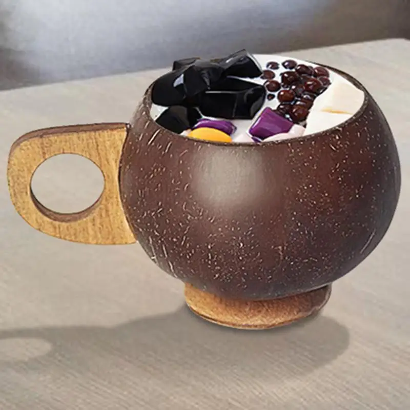 أوعية قشرة جوز كوكو ، أوعية يدوية الصنع طبيعية متعددة الأغراض ، أوعية سلطة ريفية محمولة ، أكواب ماء بنية للآيس كريم