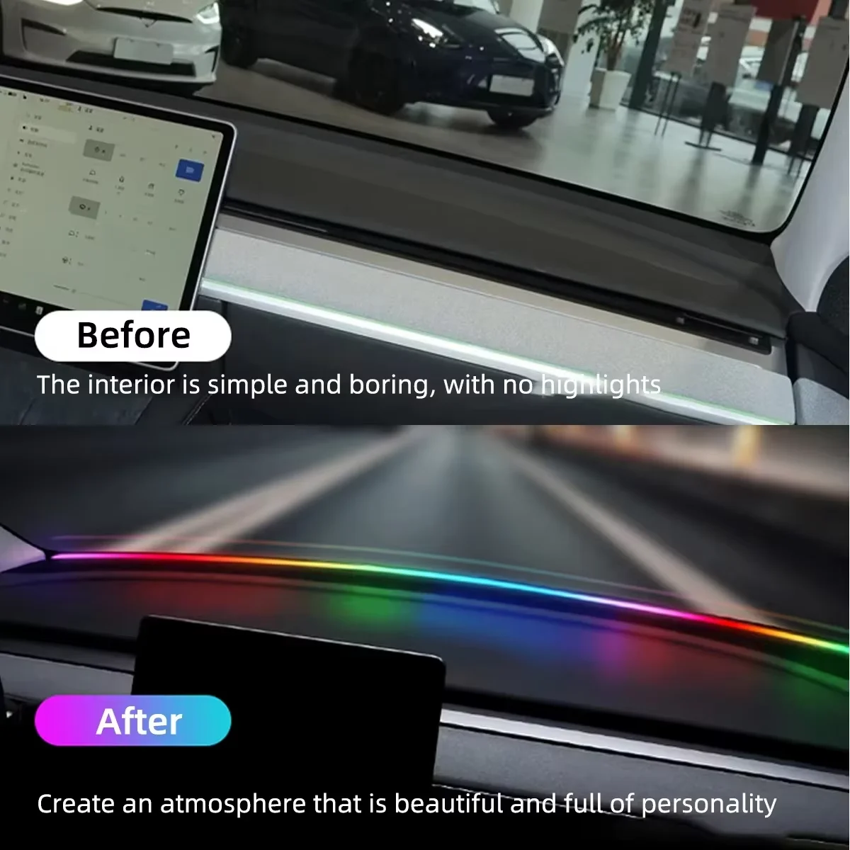 Bluetooth APP Flexible LED Ambient Lights Car Front Windshield Dashboard RGB Symphony Atmosphere Light 140cm/150cm for Interior