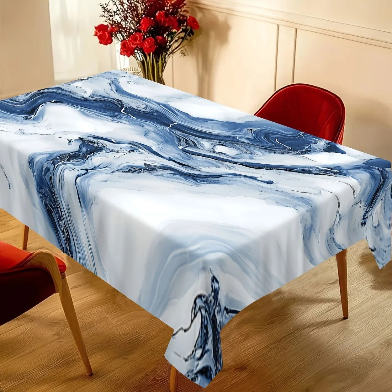 【2D】Tablecovers 1pc Patterned Tablecloth Light Luxury Blue and White Streamlined Patterned TableclothZYC