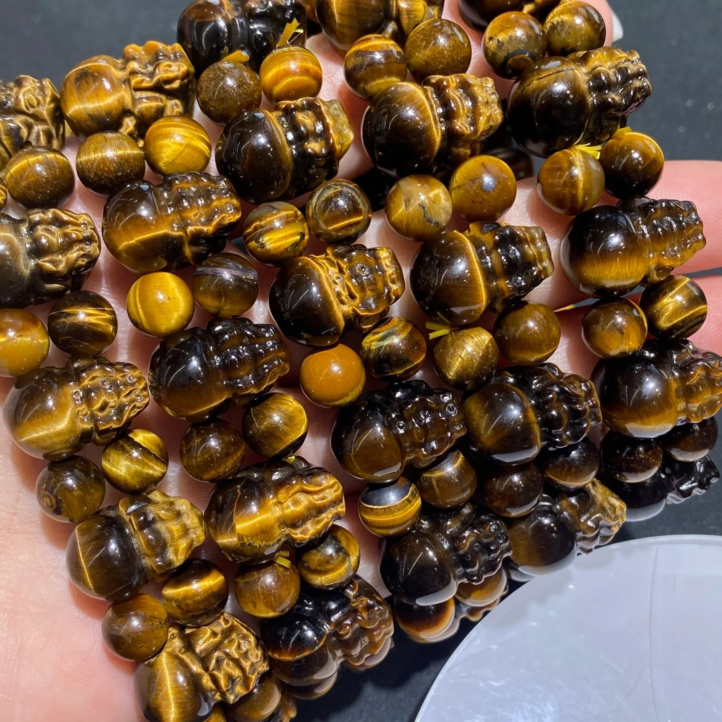 1 Pc Natural Stone Yellow Tiger Eye Pixiu Bracelet 11x17MM Mythical Animal Pixiu Beads Crystal Quartz Jewelry Gift Men Women view 2