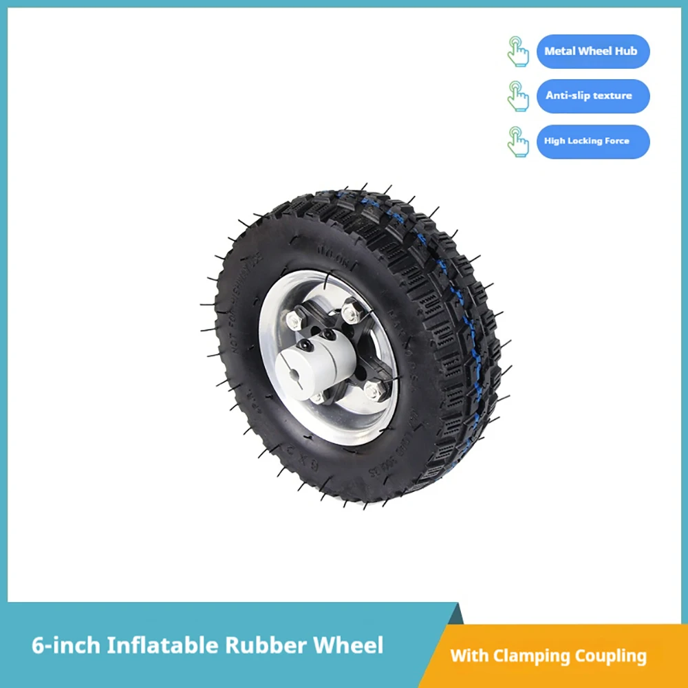 1PCS 6 Inch Robot Drive Wheel - Pneumatic Rubber Tire with Anti-Slip Tread & Steel Rim (6mm/8mm Bore Options)