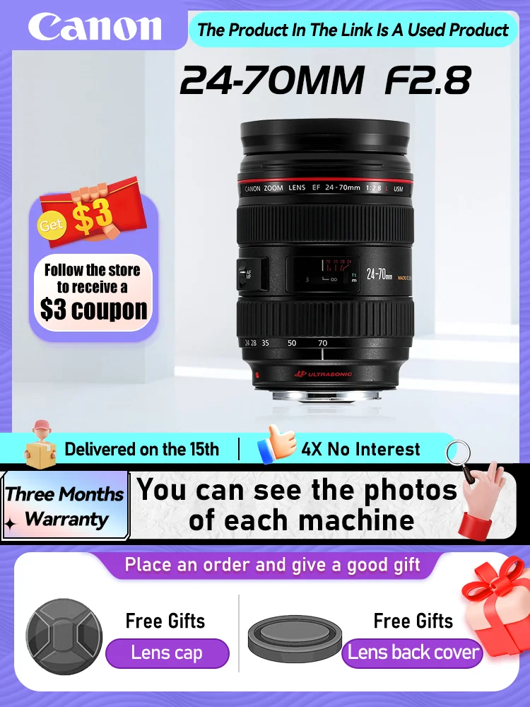 

Canon EF 24-70mm F2.8L I II F4L USM Full Frame Long Zoom Wide Angle Digital SLR Camera Lens for 5D II III 6D II 24 70 2.8（Used）