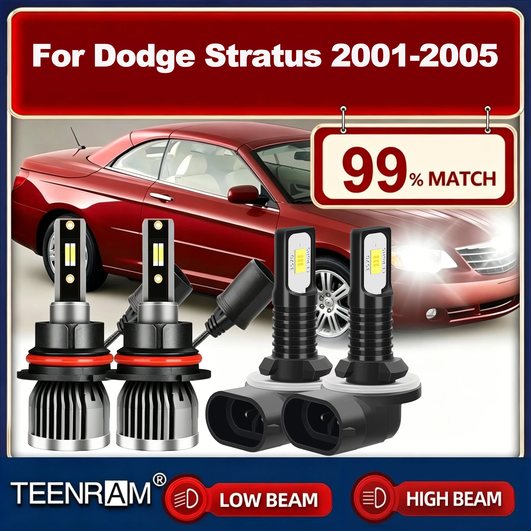

40000LM LED Headlight Bulb Canbus No Error 240W Car HeadLamps 6000K 12V For Dodge Stratus 2001 2002 2003 2004 2005
