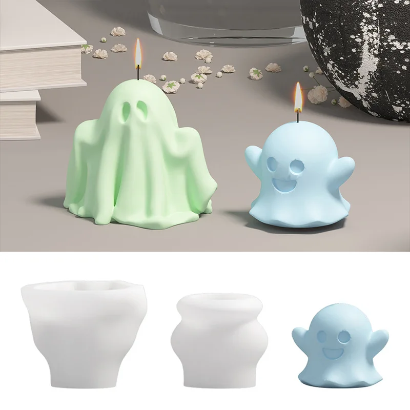 DIY 3D Halloween Cute Ghost Candle Silicone Molds Resin Concrete Plaster Soap Mould Party Festive Ornaments Home Decor