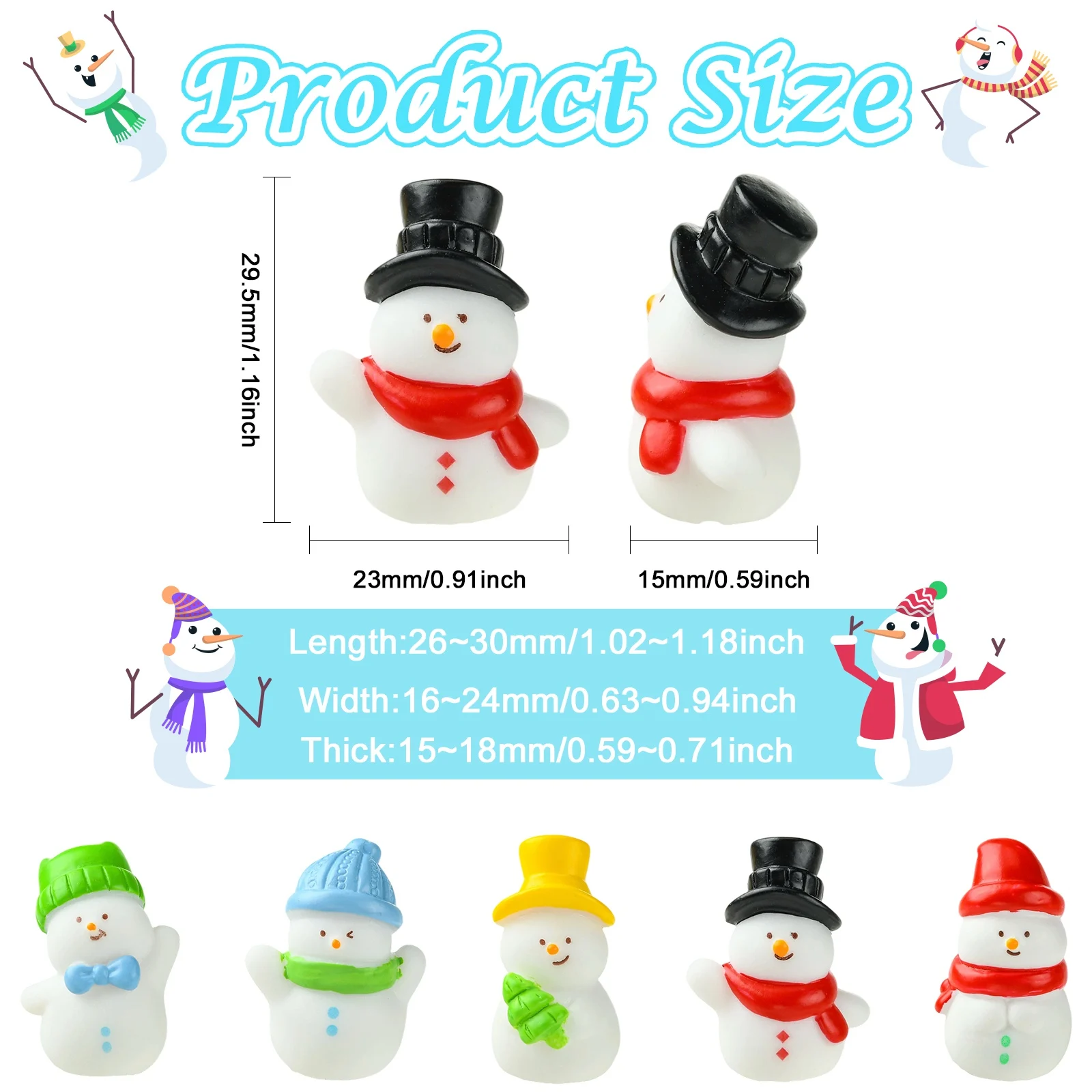 PandaHall 20 Stück 5 Stile Weihnachts-Schneemann-Mini-Ornamente aus Harz, Weihnachts-Mikrolandschaftsdekoration für DIY-Schmuck und Bastelarbeiten – Detail 2