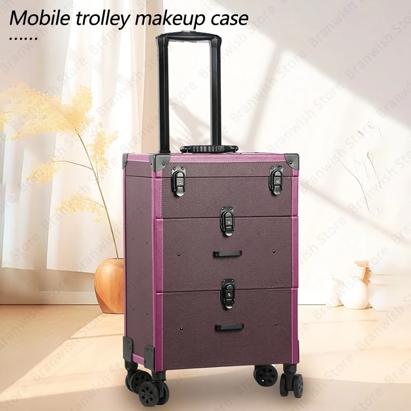 Professional Beauty Rolling Makeup Train Case Portable Cosmetics Case Nail Makeup Storage Organizer Travel Makeup Artist Trolley